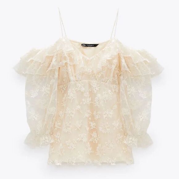 ZARA EMBROIDERED RUFFLED BLOUSE  - Picture 9 of 11